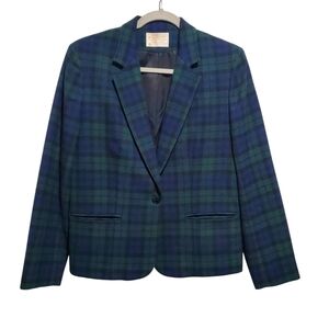 Vintage Pendleton Women's Plaid Blazer  Blue Green Academia Business Made in USA